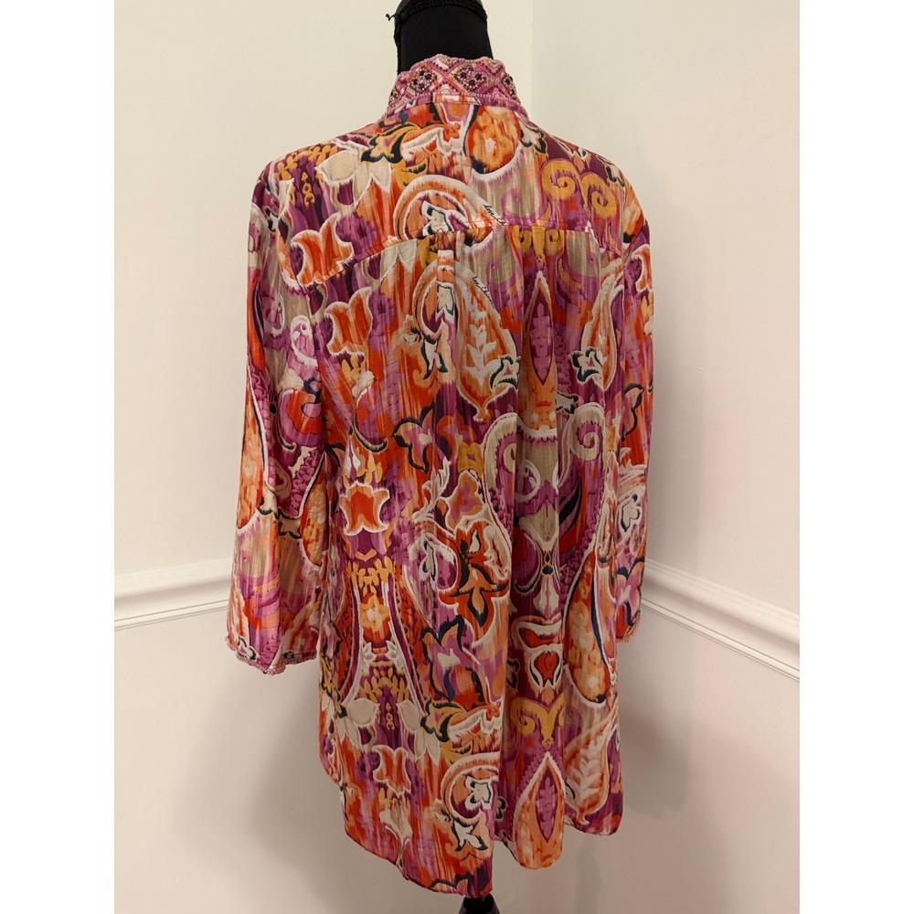 Chicos Tunic Top boho blouse Beaded Paisley Print Women Size L - Picture 3 of 13